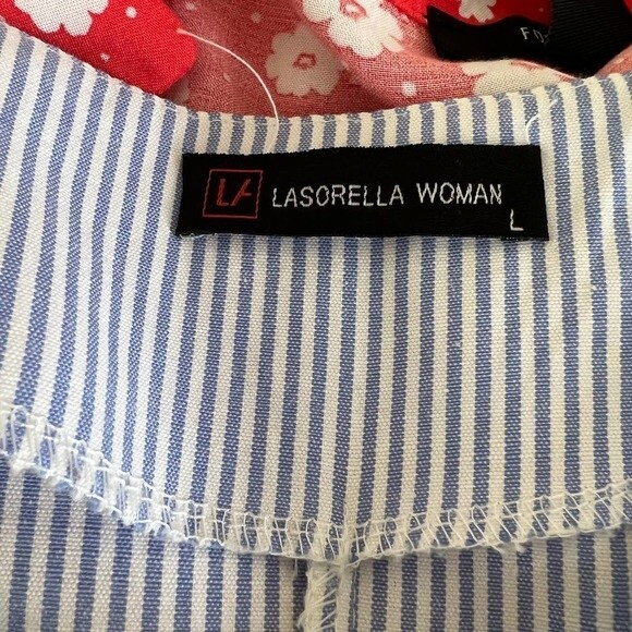 La sorella Blue top striped V-neckline Bell sleeve with butterflies patch size L - Picture 3 of 13